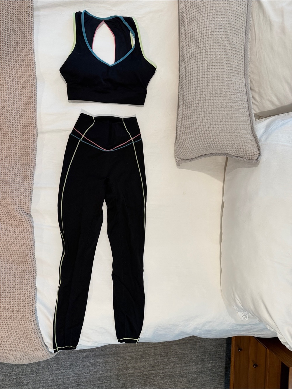 BuffBunny Black Sports Bra and Leggings with Pastel Trim